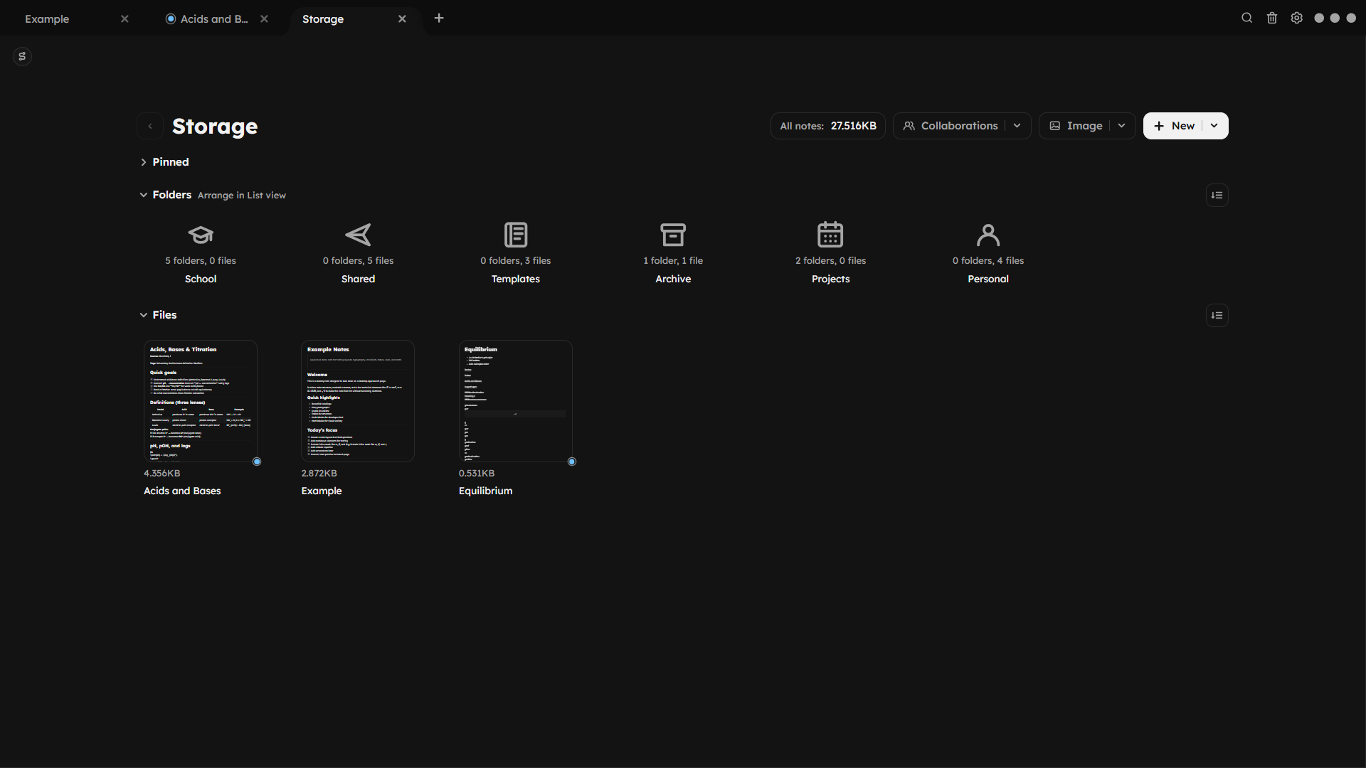 Noto storage screen shown in image view.